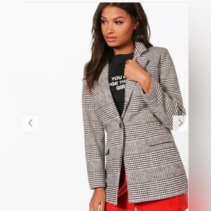 Boohoo Black & White Checked Houndstooth Classic Blazer Single Button Size Small